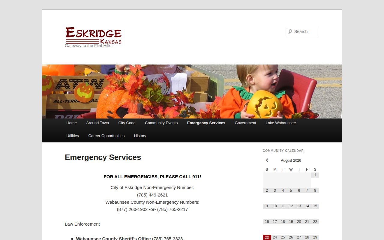 Eskridge official law-enforcement contact page for Wabaunsee County arrest records