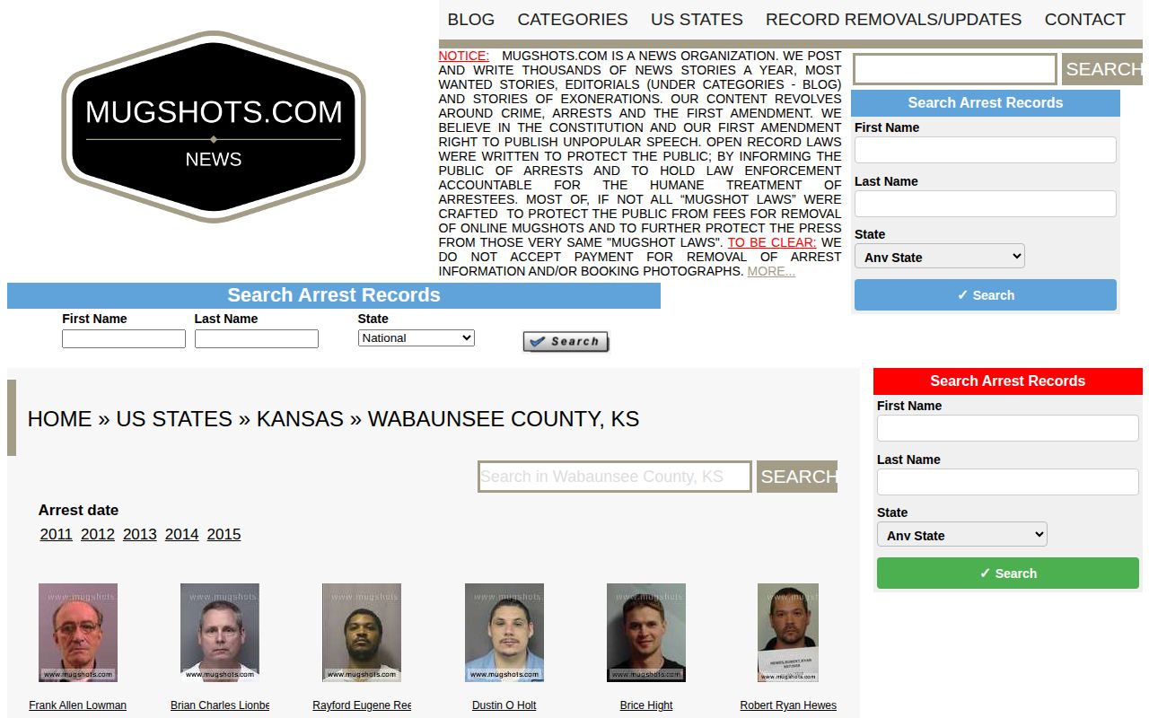 Unofficial historical Wabaunsee County mugshot archive interface