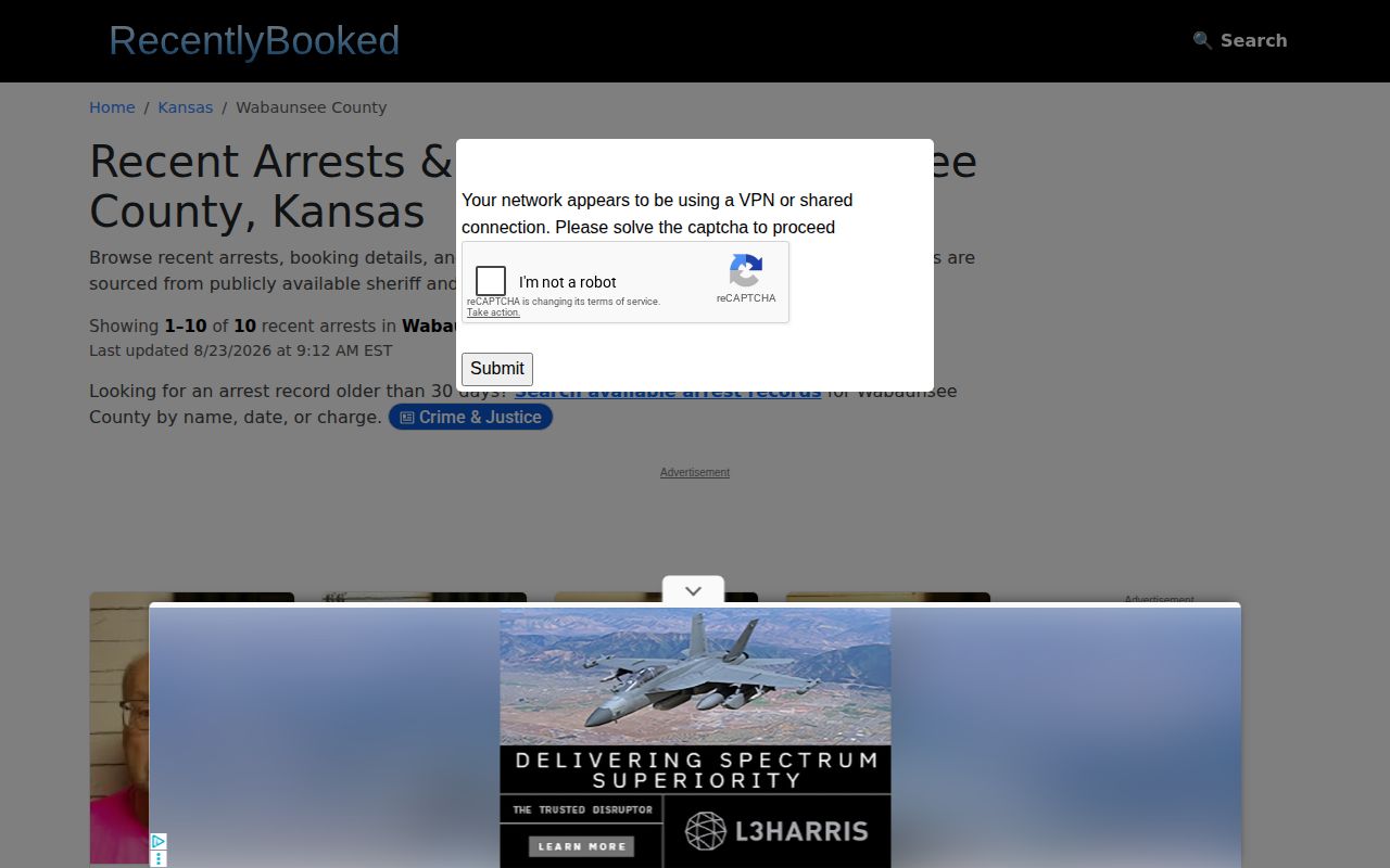 Unofficial Wabaunsee County recent arrest page and update indicator